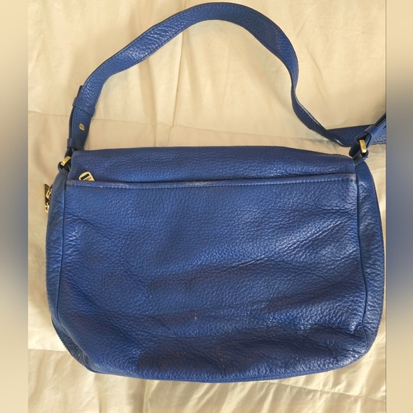 Fossil Preston Pebbled Grain Leather Royal Blue Foldover Zippered XBody Handbag - Picture 3 of 5